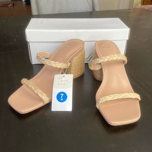 A New Day Miley Block Heel Sandals Natural Tan Woven raffia Target